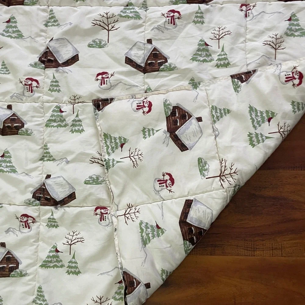 Charter Club Winter Cabin Lap Quilt Throw Blanket 49x67 Cream Snowman Holiday